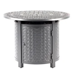 Oakland Living Aluminum Round Outdoor Patio Dining Table With Lid & Covers Gray