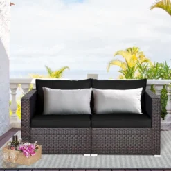 Costway 2PCS Patio Rattan Corner Sofa Sectional Furniture Set Black Cushion BlackRed -Sunnydaze Decor Store GUEST 4ab7410b 8863 4788 8385 4061608a18e9