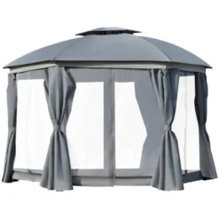 Outsunny 12' X 12' Round Outdoor Gazebo, Patio Dome Gazebo Canopy Shelter With Double Roof, Netting Sidewalls And Curtains, Zippered Doors, Strong Steel Frame -Sunnydaze Decor Store GUEST 4ac78002 3dcd 4a29 8188 dea07fdf9a0a