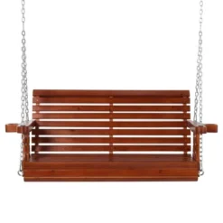 Outsunny 46" 2-Person Porch Swing Wooden Patio Swing Bench With Cup Holders, Slatted Design, & Chains Included, 440lb Weight Capacity -Sunnydaze Decor Store GUEST 4b13271c ae5e 47ec 9bc0 255b243b04e8