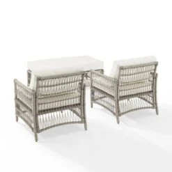 3pc Thatcher Outdoor Steel Chair & Ottoman Set Creme/Driftwood - Crosley -Sunnydaze Decor Store GUEST 4c999238 29f2 4277 bbbf 47155b417000