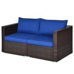 Costway 4PCS Patio Rattan Corner Sofa Sectional Furniture Set Navy Cushion -Sunnydaze Decor Store GUEST 4d4da3ba 09bb 4e00 8377 1e9e0c3f9f73