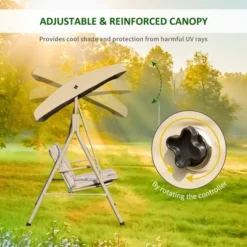 Outsunny 3 Person Outdoor Porch Swing Lounge Chair Bench With Canopy Top- Brown -Sunnydaze Decor Store GUEST 4d6f0599 daa9 4425 9b3d 01a742faff9a