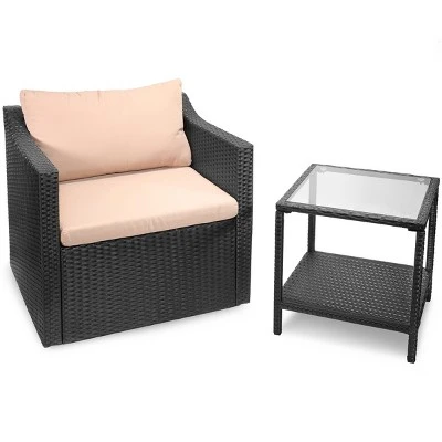 Barton 3 Pieces Outdoor Seating Group Patio Set With Cushion Seat Table, Black/Beige 5 Barton 3 Pieces Outdoor Seating Group Patio Set With Cushion Seat Table, Black/Beige - Image 3