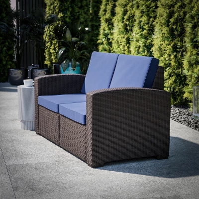 Flash Furniture Seneca Faux Rattan Loveseat With All-Weather Cushions 4 Flash Furniture Seneca Faux Rattan Loveseat With All-Weather Cushions - Image 2