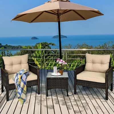 Costway 3PCS Patio Rattan Conversation Set Cushioned Sofa Chair For Garden 12 Costway 3PCS Patio Rattan Conversation Set Cushioned Sofa Chair For Garden - Image 10