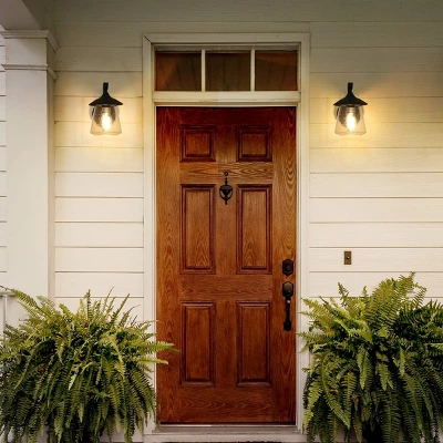 9.8" Metal/Glass Outdoor Lamp Black - LNC 4 9.8" Metal/Glass Outdoor Lamp Black - LNC - Image 2