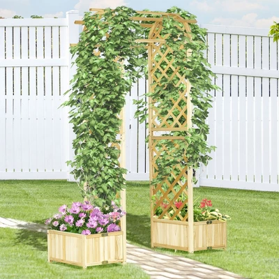 Outsunny 17.25" Wooden Wedding Arch, Garden Arch Arbor For Climbing Plants & Trellis Design For Vines, Ceremony, Party, Backdrop, Natural 3 Outsunny 17.25" Wooden Wedding Arch, Garden Arch Arbor For Climbing Plants & Trellis Design For Vines, Ceremony, Party, Backdrop, Natural