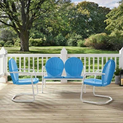 Griffith 3pc Outdoor Seating Set - Sky Blue - Crosley 6 Griffith 3pc Outdoor Seating Set - Sky Blue - Crosley - Image 4
