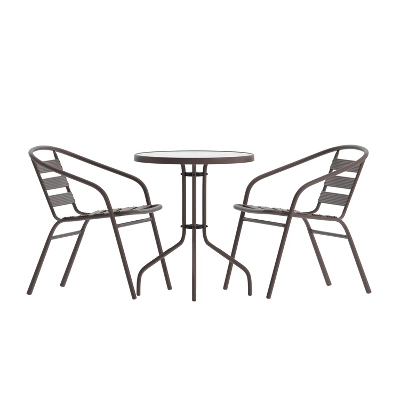 Flash Furniture Lila 23.75'' Round Glass Metal Table With 2 Metal Aluminum Slat Stack Chairs 14 Flash Furniture Lila 23.75'' Round Glass Metal Table With 2 Metal Aluminum Slat Stack Chairs - Image 12