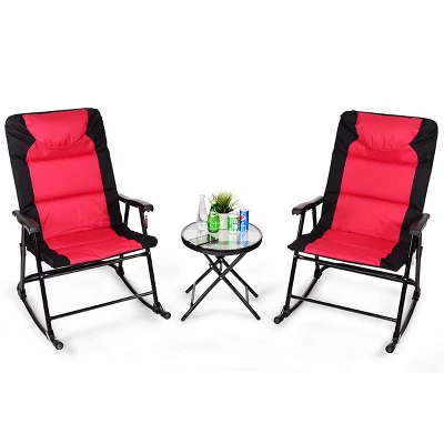 Costway 3 PCS Outdoor Folding Rocking Chair Table Set Bistro Sets Patio Furniture Red 9 Costway 3 PCS Outdoor Folding Rocking Chair Table Set Bistro Sets Patio Furniture Red - Image 7