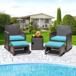 Costway 5PCS Patio Rattan Furniture Set Ottoman Cushioned W/Cover Space Saving Off White/Gray/Red/Turquoise 26 Costway 5PCS Patio Rattan Furniture Set Ottoman Cushioned W/Cover Space Saving Off White/Gray/Red/Turquoise -Sunnydaze Decor Store GUEST 5068d46a bd95 4304 ae12 858ec9517518