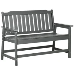 Outsunny Outdoor Bench, 2-Person Park Style Garden Bench With All-Weather HDPE, 704 Lbs. Weight Capacity, Slatted Back & Armrests, Dark Gray -Sunnydaze Decor Store GUEST 5115fa87 916c 4616 b155 79487769a2e2