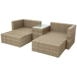 5pc Wicker Patio Seating Set With Cushions - Brown/Beige - GODEER -Sunnydaze Decor Store GUEST 515d5a39 d63e 4bd9 b728 c1bdf29b5f93