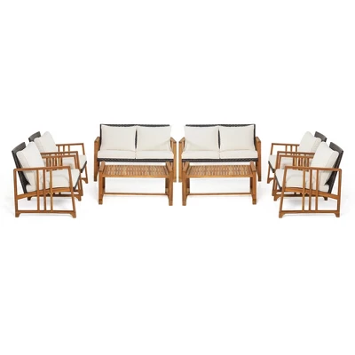 Costway 8PCS Patio Mix Brown Wicker Sofa Set Acacia Wood Frame With Seat & Back Cushions 11 Costway 8PCS Patio Mix Brown Wicker Sofa Set Acacia Wood Frame With Seat & Back Cushions - Image 9