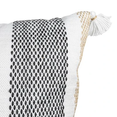 Tan & Black Tick Stripe 30X30 Oversized Filled Outdoor Pillow - Foreside Home & Garden 5 Tan & Black Tick Stripe 30X30 Oversized Filled Outdoor Pillow - Foreside Home & Garden - Image 3