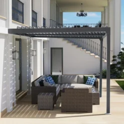 Aoodor Outdoor Louvered Pergola Adjustable Louvered Sloping Roof Wall-Mounted Pergola 22 Aoodor Outdoor Louvered Pergola Adjustable Louvered Sloping Roof Wall-Mounted Pergola -Sunnydaze Decor Store GUEST 5194cab5 dffe 4678 becd 7c1cc371abd9