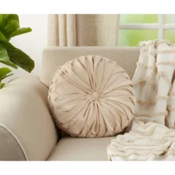 14" Round Velvet Pintucked Poly Filled Throw Pillow Natural - Saro Lifestyle 7 14" Round Velvet Pintucked Poly Filled Throw Pillow Natural - Saro Lifestyle -Sunnydaze Decor Store GUEST 520b1c2a 868a 43cd 90d5 83668d1c8d2b