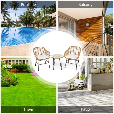 Costway 3PCS Patio Rattan Bistro Furniture Set Cushioned Chair Table 6 Costway 3PCS Patio Rattan Bistro Furniture Set Cushioned Chair Table - Image 4