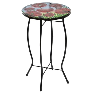 Northlight 19" Red Floral Poppies Glass Patio Side Table 5 Northlight 19" Red Floral Poppies Glass Patio Side Table - Image 3