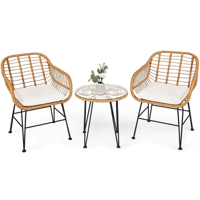 Costway 3PCS Patio Rattan Bistro Furniture Set Cushioned Chair Table 10 Costway 3PCS Patio Rattan Bistro Furniture Set Cushioned Chair Table - Image 8