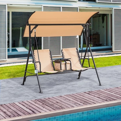 Outsunny 2 Person Covered Porch Swing With Pivot Storage Table, Cup Holder, & Adjustable Overhead Canopy 3 Outsunny 2 Person Covered Porch Swing With Pivot Storage Table, Cup Holder, & Adjustable Overhead Canopy