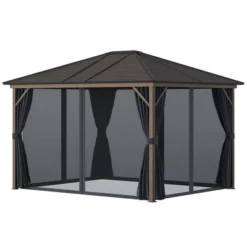 Outsunny 10' X12' Hardtop Gazebo With Aluminum Frame, Permanent Metal Roof Gazebo Canopy With 2 Hooks, Curtains And Netting For Garden 19 Outsunny 10' X12' Hardtop Gazebo With Aluminum Frame, Permanent Metal Roof Gazebo Canopy With 2 Hooks, Curtains And Netting For Garden -Sunnydaze Decor Store GUEST 565118d5 1e0c 4997 9a82 477140714167
