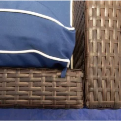 3pc Wicker Patio Sectional Seating Set With Cushions - Brown/Blue - GODEER -Sunnydaze Decor Store GUEST 568adc16 5058 44d9 9a1b 2437cd7e62f3