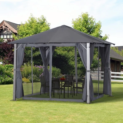 Outsunny Patio Gazebo 10' X 10' Outdoor Soft Top Canopy Tent With Zippered Mesh Sidewalls, Privacy Curtains, Netting 3 Outsunny Patio Gazebo 10' X 10' Outdoor Soft Top Canopy Tent With Zippered Mesh Sidewalls, Privacy Curtains, Netting