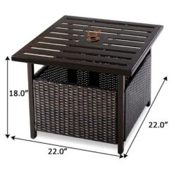 Costway Brown Rattan Wicker Steel Side Table Outdoor Furniture Deck Garden Patio Pool