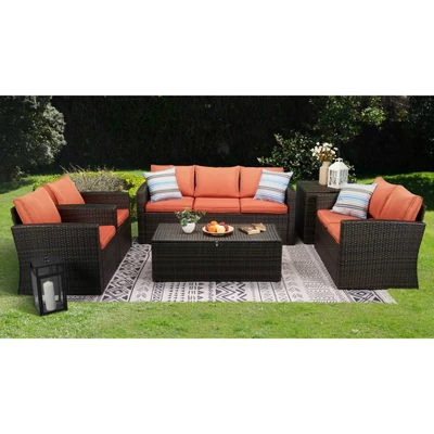 6pc Wicker Outdoor Conversation Set - Orange - EDYO LIVING 3 6pc Wicker Outdoor Conversation Set - Orange - EDYO LIVING