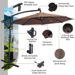 Costway 10FT Patio Offset Umbrella Solar LED 360degrees Rotation Brown -Sunnydaze Decor Store GUEST 57097f98 ba30 49a5 a829 99c1f368aa11