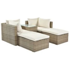 5pc Wicker Patio Seating Set With Cushions - Brown/Beige - GODEER -Sunnydaze Decor Store GUEST 572c3fe4 2041 4645 87b3 5b9324c13d0e