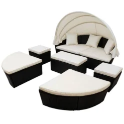 6pc Wicker Round Outdoor Sectional Set With Cushions - Black/Beige - GODEER -Sunnydaze Decor Store GUEST 58e83379 1e29 4e96 adea 33e828e8fe38