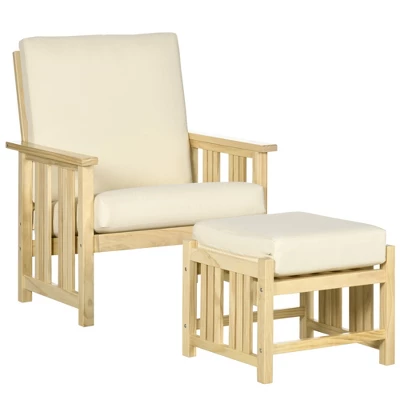Outsunny Patio Furniture Set, Wood Outdoor Patio Chair With Ottoman, 2 Piece Cushioned Outdoor Lounge Chair, Sofa Chair With Footrest, Beige 5 Outsunny Patio Furniture Set, Wood Outdoor Patio Chair With Ottoman, 2 Piece Cushioned Outdoor Lounge Chair, Sofa Chair With Footrest, Beige - Image 3