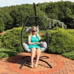 Sunnydaze Decor Sunnydaze Outdoor Resin Wicker Patio Delaney Hanging Basket Egg Chair With Cushions, Headrest, And Steel Stand Set - Gray - 3pc 15 Sunnydaze Decor Sunnydaze Outdoor Resin Wicker Patio Delaney Hanging Basket Egg Chair With Cushions, Headrest, And Steel Stand Set - Gray - 3pc -Sunnydaze Decor Store GUEST 594e6db9 b73a 435c 9c5c d15ad800819d