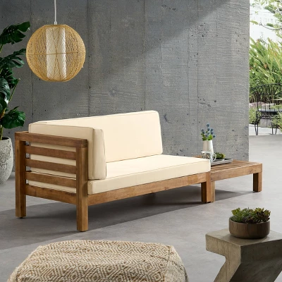 2pk Oana Outdoor Acacia Wood Left Arm Loveseat & Coffee Table With Cushion Teak/Beige - Christopher Knight Home 5 2pk Oana Outdoor Acacia Wood Left Arm Loveseat & Coffee Table With Cushion Teak/Beige - Christopher Knight Home - Image 3