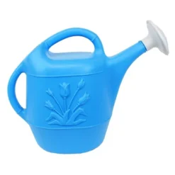 Union Products 63066 2 Gallon Plastic Indoor/Outdoor Watering Can W/ Tulip Design For Garden, Potted Plants, & Patio Pots, Caribbean Blue, 2 Pack