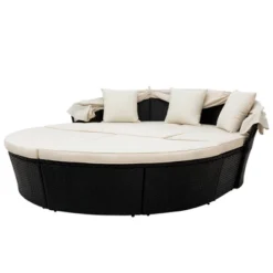 6pc Wicker Round Outdoor Sectional Set With Cushions - Black/Beige - GODEER -Sunnydaze Decor Store GUEST 5b3eda2b 96d7 4744 8356 58d44d700099