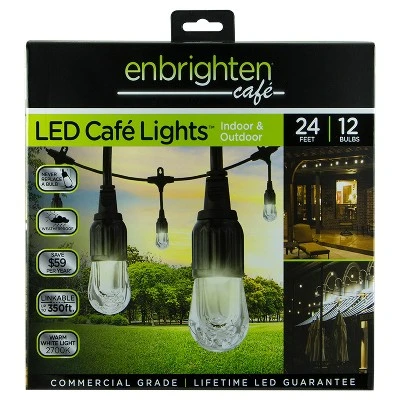12ct Classic Café Outdoor String Lights Integrated LED Bulb - Black Wire - Enbrighten 7 12ct Classic Café Outdoor String Lights Integrated LED Bulb - Black Wire - Enbrighten - Image 5