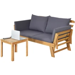 Tangkula Outdoor Folding Daybed Patio Acacia Wood Convertible Couch Sofa Bed TurquoiseRed WhiteDark Grey -Sunnydaze Decor Store GUEST 5b91ab71 ea16 44a3 af02 ae19b70ed384