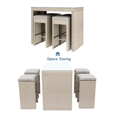 5-piece Patio Rattan Bar Dining Table Set With 4 Stools-ModernLuxe 7 5-piece Patio Rattan Bar Dining Table Set With 4 Stools-ModernLuxe - Image 5