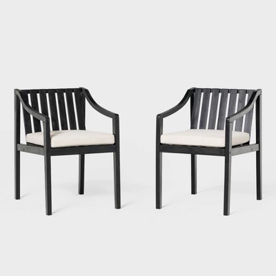 Saracina Home 2pk Mid-Century Modern Slatted Outdoor Acacia Arm Chairs With Cushions 7 Saracina Home 2pk Mid-Century Modern Slatted Outdoor Acacia Arm Chairs With Cushions - Image 5
