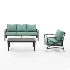 Kaplan 3pc Outdoor Sofa Set With Sofa & Arm Chair With Coffee Table - Mist - Crosley