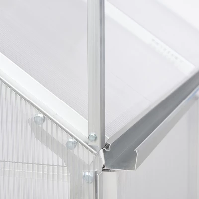 Outsunny Polycarbonate Greenhouse With Aluminum Frame, Walk-in Garden Greenhouse Kit With Adjustable Roof Vent, Rain Gutter And Sliding Door For Winter, Silver 6 Outsunny Polycarbonate Greenhouse With Aluminum Frame, Walk-in Garden Greenhouse Kit With Adjustable Roof Vent, Rain Gutter And Sliding Door For Winter, Silver - Image 4