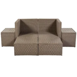 Outdoor Patio 6-Piece PE Wicker Sectional Sofa With 2 Coffee Tables, Brown Wicker + Beige Cushions - ModernLuxe -Sunnydaze Decor Store GUEST 5eb33a05 ff7a 4c01 94e9 f5371de74140