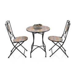 3pc Mediterranean Tile Design Indoor/Outdoor Table And Chairs Patio Set - Alpine Corporation -Sunnydaze Decor Store GUEST 601042cb 4bf5 4ba8 86d0 0319b58dfb33