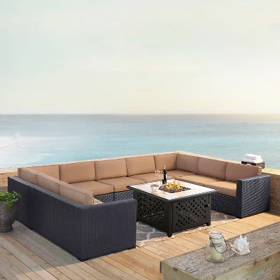 Biscayne 6pc Outdoor Wicker Sectional Set With Fire Table - Mocha - Crosley 3 Biscayne 6pc Outdoor Wicker Sectional Set With Fire Table - Mocha - Crosley
