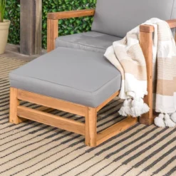 Galia 2pc Square Leg Acacia Wood Chair And Ottoman With Cushions - Brown - Saracina Home -Sunnydaze Decor Store GUEST 60c10f7d 5b45 4211 b4ed 7da57de1baff