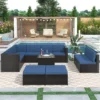 9pc Wicker Patio Sectional Seating Set With Cushions - Brown/Blue - GODEER -Sunnydaze Decor Store GUEST 60ea2759 3e03 4fbf 8c7c abebd97b735b